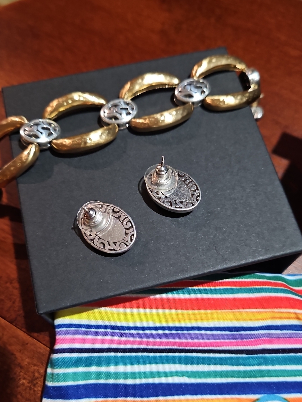 🧡 BIG SALE Brighton Two-Tone Gold & Silver Link Bracelet & Pierced Earrings Set - Picture 3 of 8